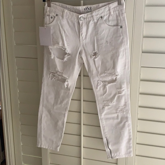 NWT Trashed Freebird One Teaspoon white denim jean - Picture 1 of 4